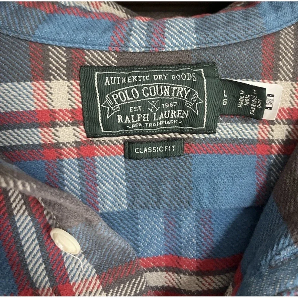 Polo Ralph Lauren Polo Country Plaid Flannel Shirt Mens L Classic Fit Blue Red